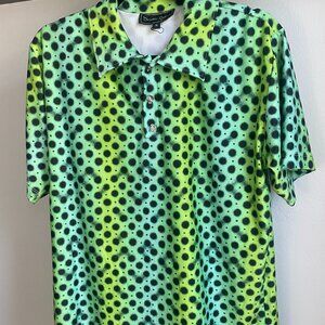 Dorothy Zudora Neon Green Wild Polka Dot Stretch Golf Polo Shirt Size M